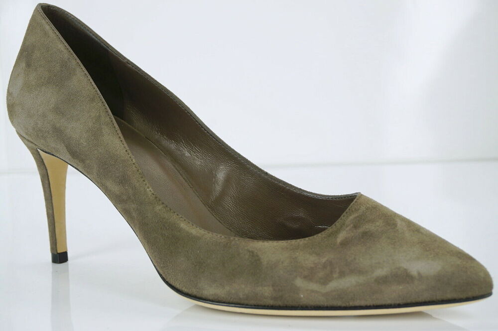 Gucci Brooke Classic Taupe Distressed Suede Pointed Toe Pump SZ 38 New